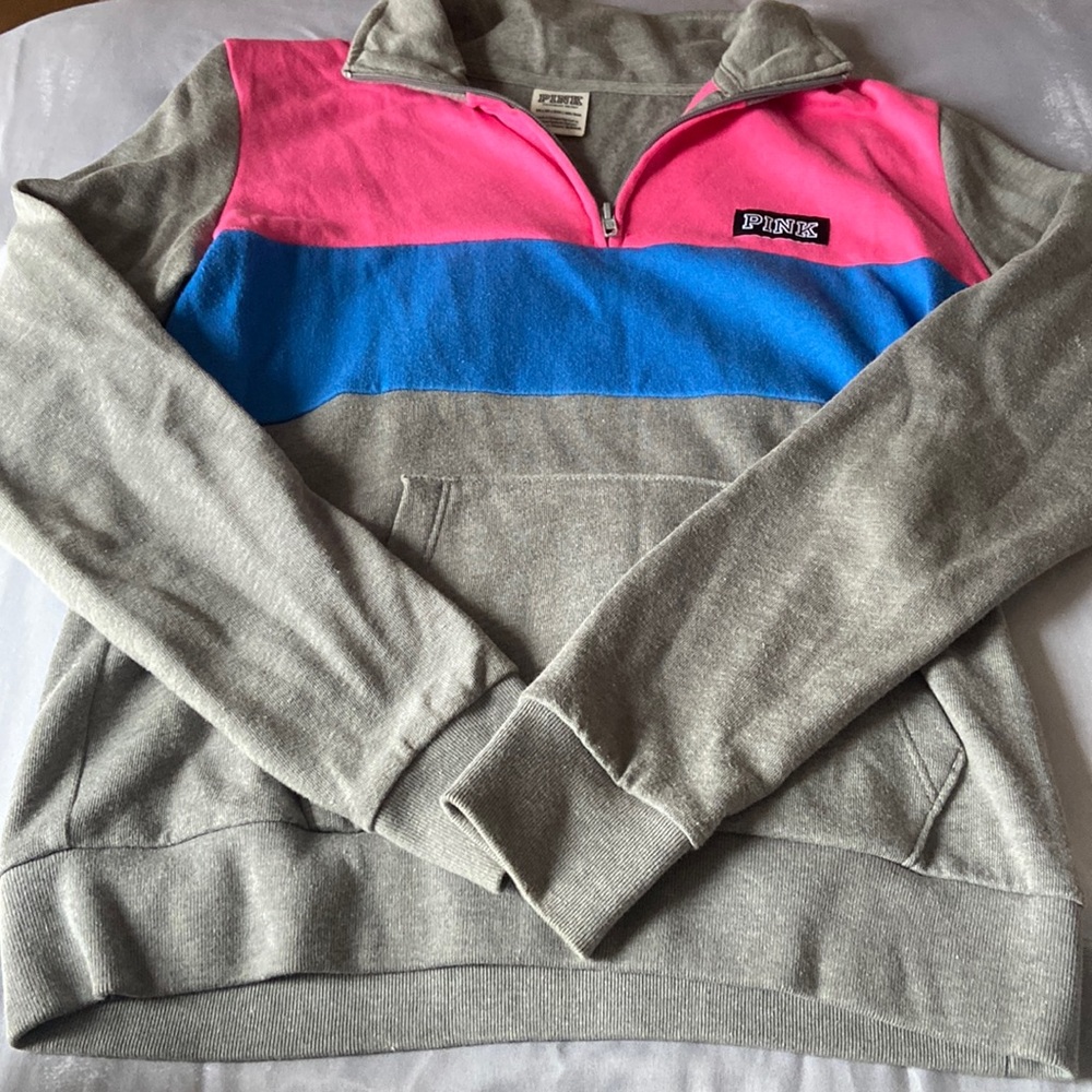 Pink half zip crew neck
